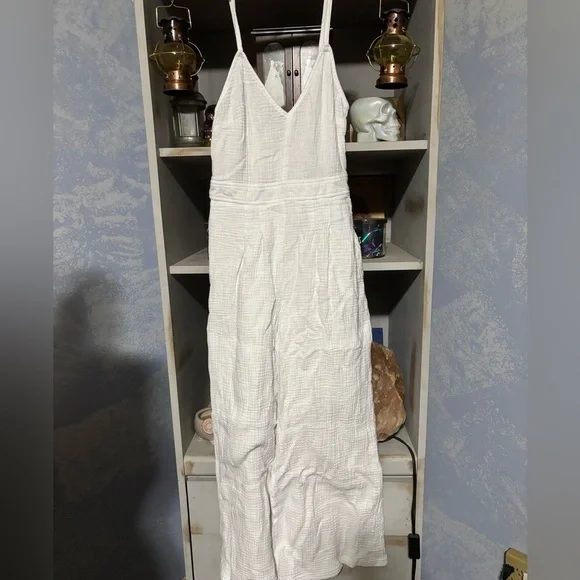 Lost in Lunar White Cotton Gauze Jumpsuit XS Wide Leg Minimalist - Picture 2 of 11